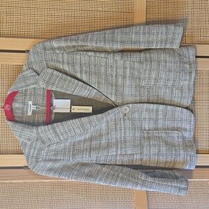 Max Studio Beige Plaid Blazer Small Career Work Pockets